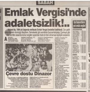 SABAH EMLAK VERGİSİNDE ADALETSİZLİK 26.11.1993